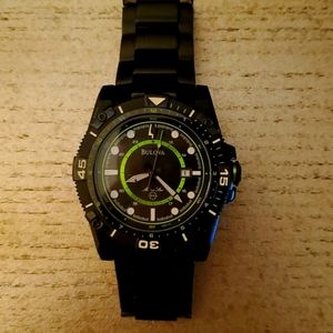 Mens Black & Green Bulova Watch